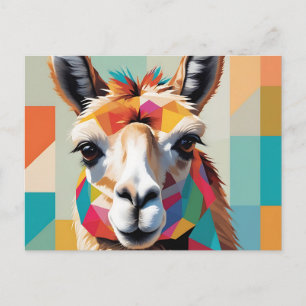Geometrisch Abstract Llama-portret met gedurfde vo Briefkaart