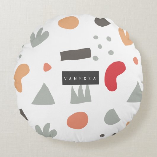 Geometrisch, abstract, minimaal, modern, pastel Ro Rond Kussen (Voorkant)