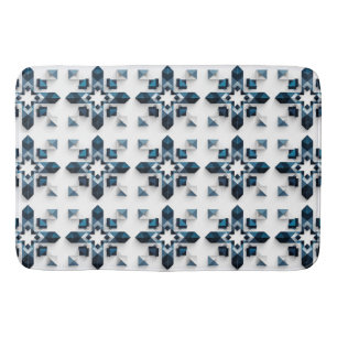 Geometrisch Abstract Ontwerp in Blauw en Wit Badmat