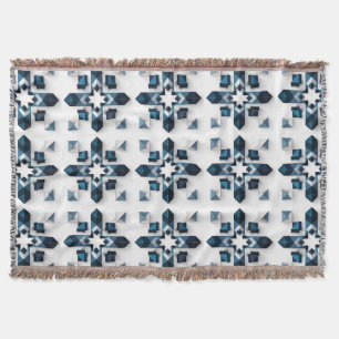 Geometrisch abstract ontwerp in blauw en wit deken