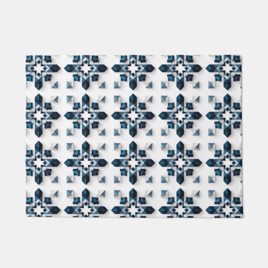 Geometrisch Abstract Ontwerp in Blauw en Wit Deurmat (Voorkant)