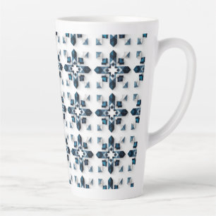 Geometrisch abstract ontwerp in blauw en wit latte mok