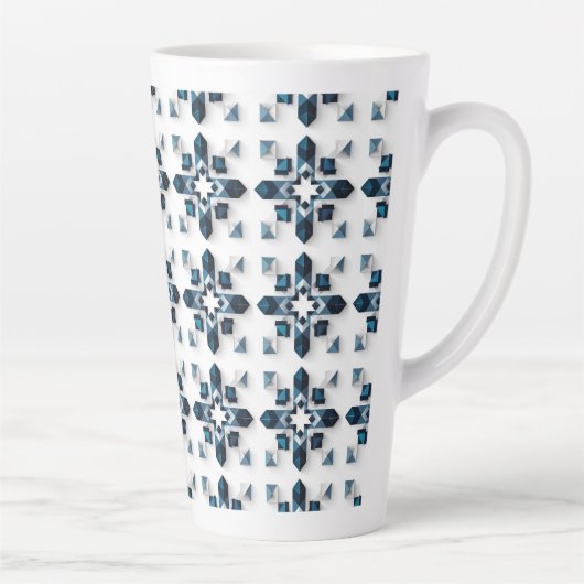 Geometrisch abstract ontwerp in blauw en wit latte mok (Rechts)