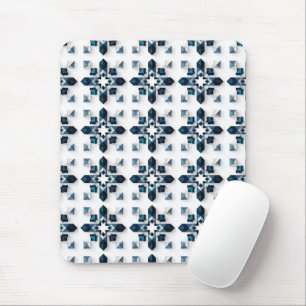 Geometrisch Abstract Ontwerp in Blauw en Wit Muismat