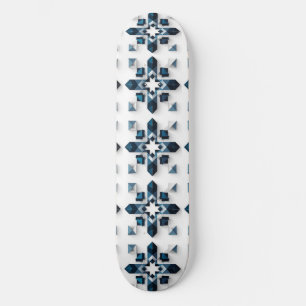 Geometrisch Abstract Ontwerp in Blauw en Wit Persoonlijk Skateboard