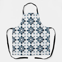 Geometrisch Abstract Ontwerp in Blauw en Wit Schort