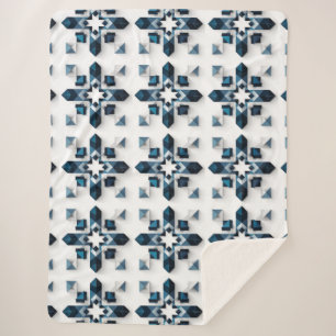 Geometrisch Abstract Ontwerp in Blauw en Wit Sherpa Deken