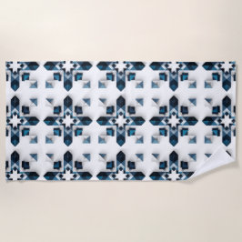 Geometrisch Abstract Ontwerp in Blauw en Wit Strandlaken