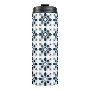 Geometrisch Abstract Ontwerp in Blauw en Wit Thermosbeker