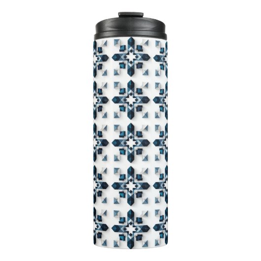 Geometrisch Abstract Ontwerp in Blauw en Wit Thermosbeker (Voorkant)