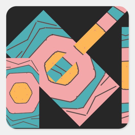 Geometrisch abstract ontwerp Turquoise, goud, roze Vierkante Sticker (Voorkant)