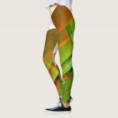 Geometrisch abstract oranje groen patroon leggings (Links)