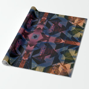 Geometrisch abstract patroon met blauwige bloem cadeaupapier