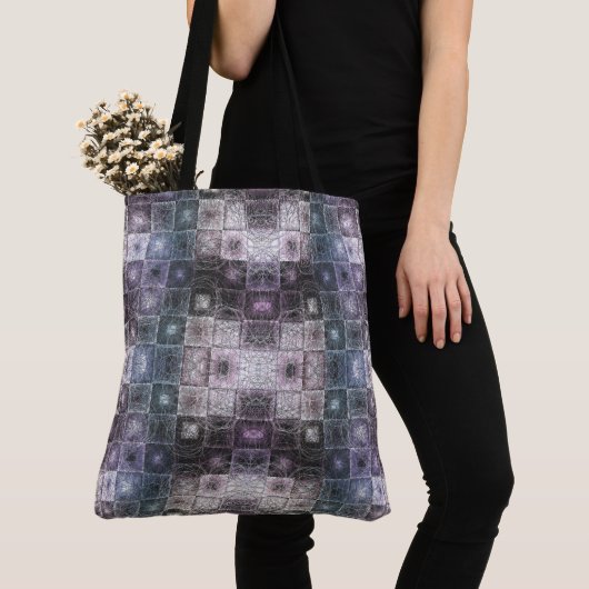 Geometrisch abstract patroon met draadframe kubuss tote bag (Dichtbij)