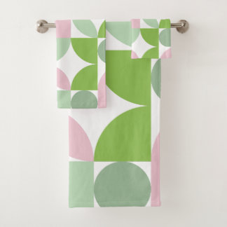 Geometrisch Abstract patroon roze en groen Bad Handdoek