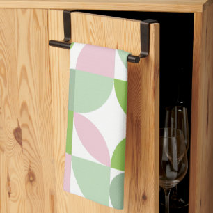 Geometrisch Abstract patroon roze en groen Theedoek