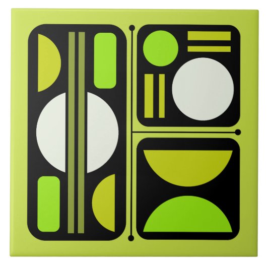 Geometrisch Abstract Retro Art Chartreuse Groen Tegeltje (Voorkant)