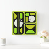 Geometrisch Abstract Retro Art Chartreuse Groen Vierkante Klok (Huis)