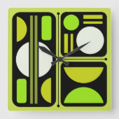 Geometrisch Abstract Retro Art Chartreuse Groen Vierkante Klok (Voorkant)