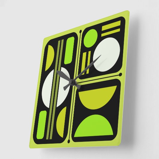Geometrisch Abstract Retro Art Chartreuse Groen Vierkante Klok (Hoek)