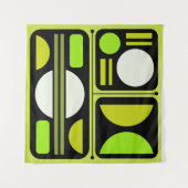 Geometrisch Abstract Retro Art Chartreuse Groen Wandkleed (Voorkant)