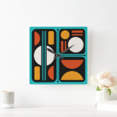 Geometrisch Abstract Retro Art Turquoise Sinaasapp Vierkante Klok (Huis)