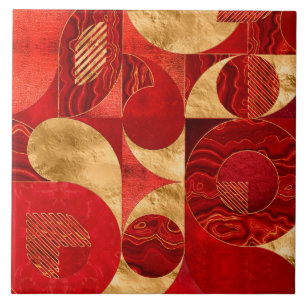 Geometrisch Abstract - Rode texturen en goud Tegeltje