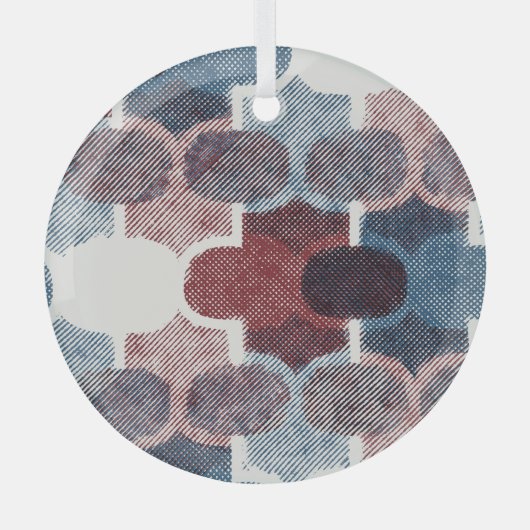 Geometrisch Abstract rood blauw patroon Glas Ornament (Voorkant)