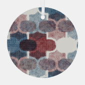 Geometrisch Abstract rood blauw patroon Glas Ornament (Achterkant)