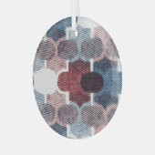 Geometrisch Abstract rood blauw patroon Glas Ornament (Voorkant links)