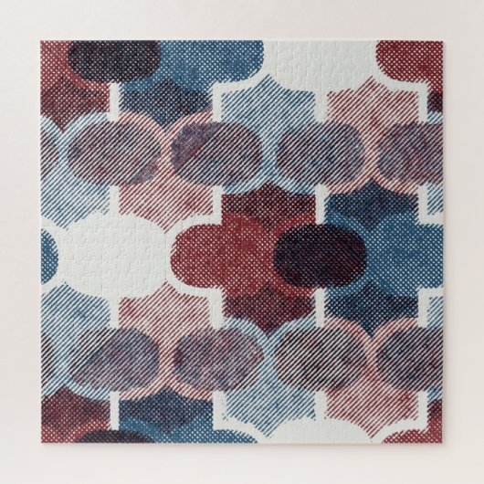 Geometrisch Abstract rood blauw patroon Legpuzzel (Verticaal)