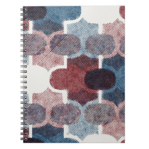 Geometrisch Abstract rood blauw patroon Notitieboek