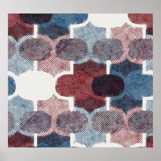 Geometrisch Abstract rood blauw patroon Poster (Voorkant)