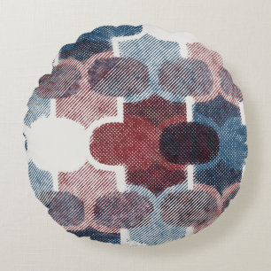 Geometrisch Abstract rood blauw patroon Rond Kussen