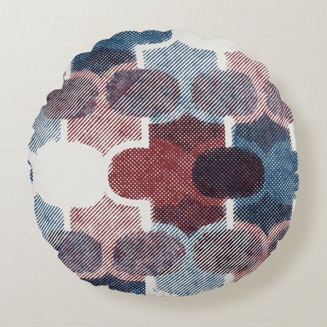 Geometrisch Abstract rood blauw patroon Rond Kussen (Voorkant)