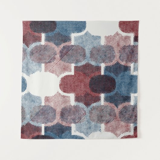 Geometrisch Abstract rood blauw patroon Wandkleed (Voorkant)