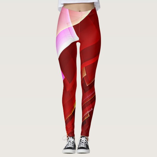 Geometrisch abstract rood patroon leggings (Voorkant)