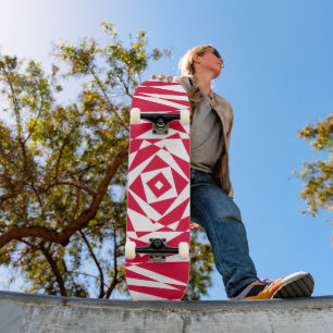Geometrisch Abstract White & Red Illusion Skateboa Persoonlijk Skateboard