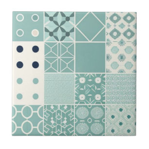 Geometrisch acqua-groen en wit patroon tegeltje