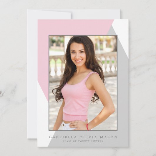 Geometrisch Afstudeerder | Roze/grijze GraduPartij Kaart (Voorkant)