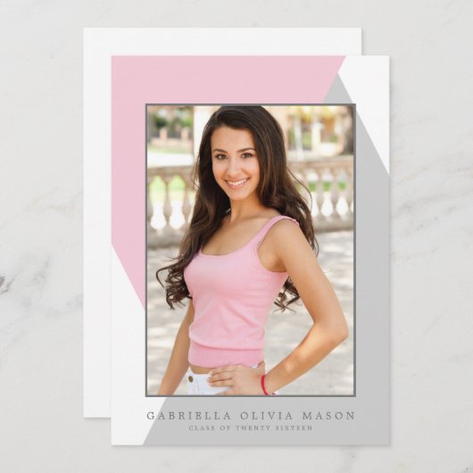 Geometrisch Afstudeerder | Roze/grijze GraduPartij Kaart (Voorkant / Achterkant)
