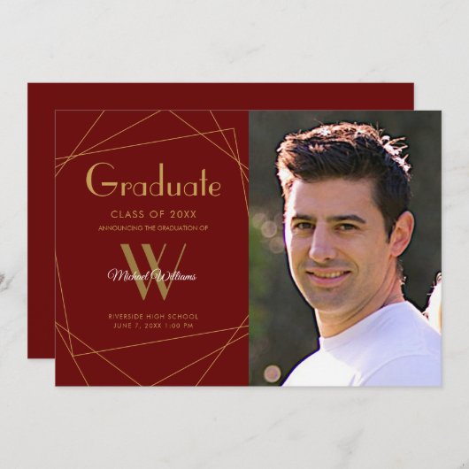 Geometrisch Afstuderen van het moderne maroon Mono Aankondiging (Voorkant / Achterkant)