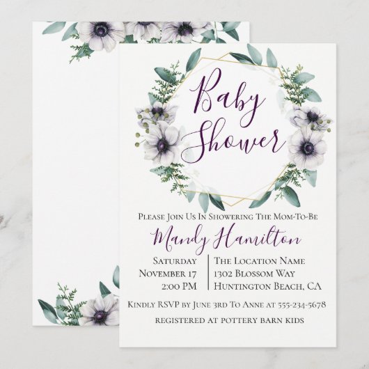 Geometrisch anemoon eucalyptus Baby shower Kaart (Voorkant / Achterkant)