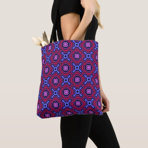 Geometrisch arabesk patroon in levendig roze en bl tote bag