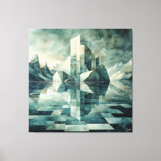 Geometrisch arctisch landschap met ijsbergen canvas afdruk (Voorkant)