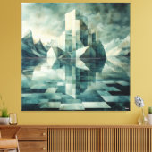 Geometrisch arctisch landschap met ijsbergen canvas afdruk (Insitu (Woonkamer))