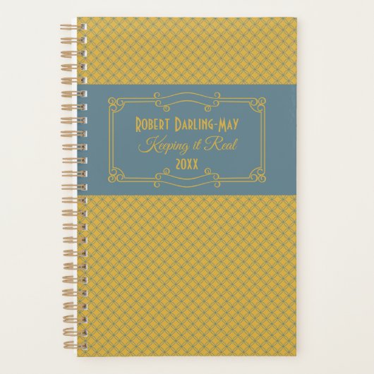 Geometrisch & Art Deco Blue & Yellow Personated Planner (Voorkant)