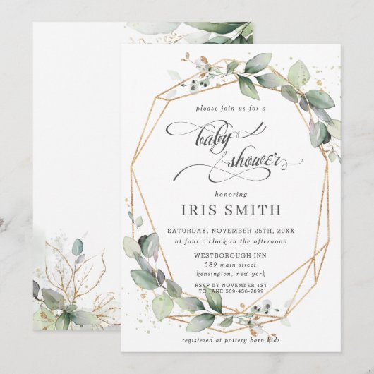 Geometrisch Baby shower van de Leafy Foliage Kaart (Voorkant / Achterkant)