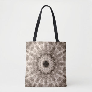 geometrisch, beige, bruin, mandala tote bag