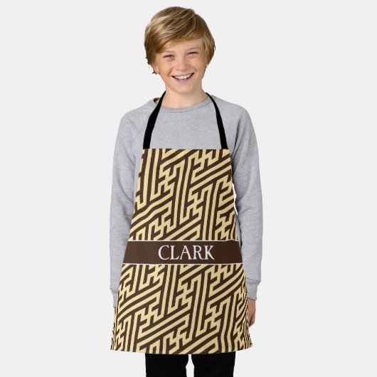 Geometrisch Beige Zwart Minimaal Patroon Schort (Gedragen)